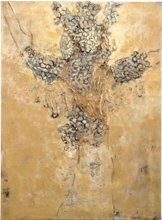 Mary Mountcastle Eubank, Beekeeper, acrylic on canvas with mixed media, 34” x 46”