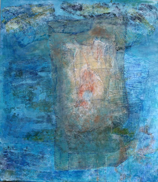 Mary Mountcastle Eubank, Dissolution, acrylic on canvas with mixed media, 44” x 48”