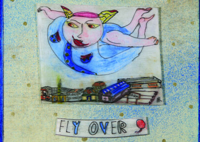Andrew Romanoff - Fly Over - shrink art on wood panel
