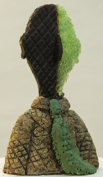 Mimi Abers, The Wonderful Green Tie, kiln cast glass & fired clay, 10"x7"x18"