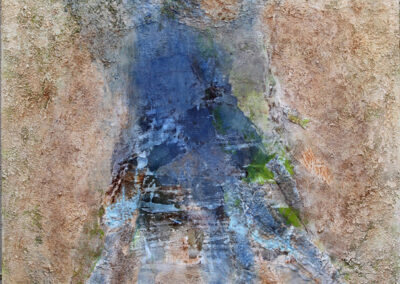 Mary Mountcastle Eubank, Blue Roots 1, acrylic on canvas with mixed-media, 44x 44