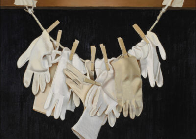Monica Guillory, Gloves On The Line, oil on panel, 17 x 21.5