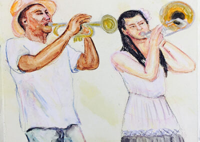 Vickisa, Kermit Ruffins and the BBQ Swingers, watercolors on paper