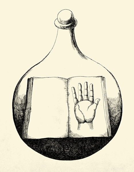 Zea Morvitz, Alembic,Book with Hand, 29 x 21"