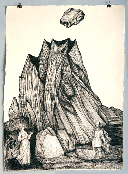 Zea Morvitz, Mount Helicon, ink on handmade paper, 24 x 17