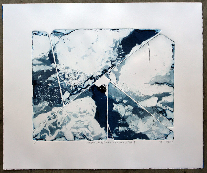 Megan Broughton, Svalbard, 79.75° North: Pack Ice II, State II intaglio, hardground  etching and aquatint, 18 x 21 in, 2020