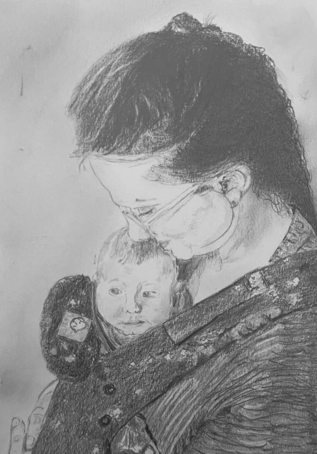 e a zappa - Mother Son - graphite pencil - 9in x 12in