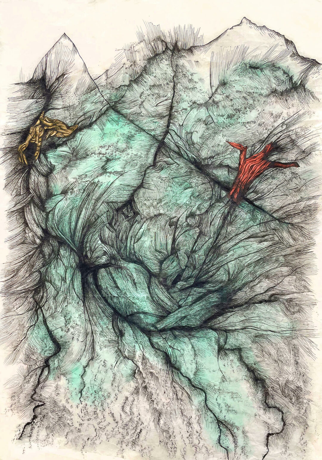 Zea Morvitz - Plain of Dreams - ink, watercolor, collage - 30x22