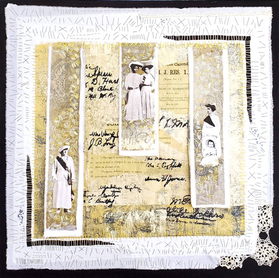 Joanne Weis - Womens Suffrage - Textile and paper - 20h x 20w x 1.5d