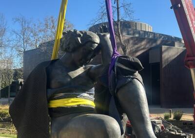 Zulu Heru operating a spider crane at Norton Simon Museum to preserve sculptures during L.A. fires, 2025