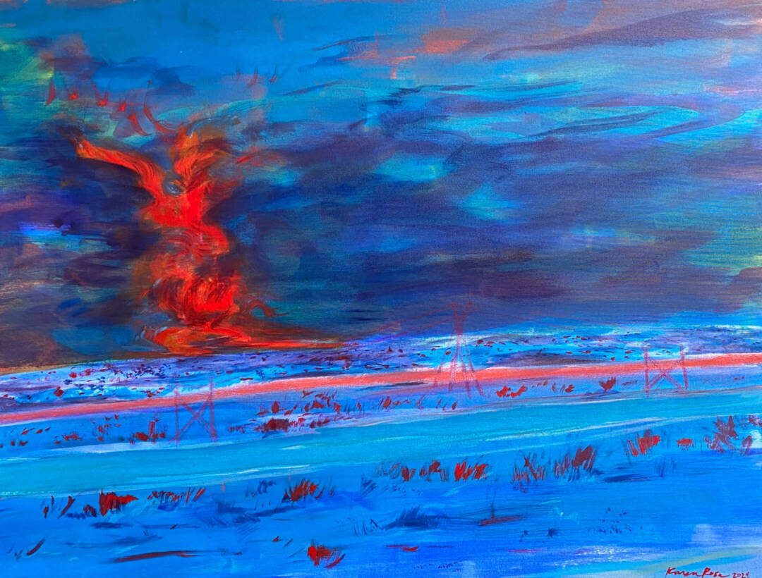 Karen Rose - Quemada (Burning) - mixed media painting - 36in x 48in