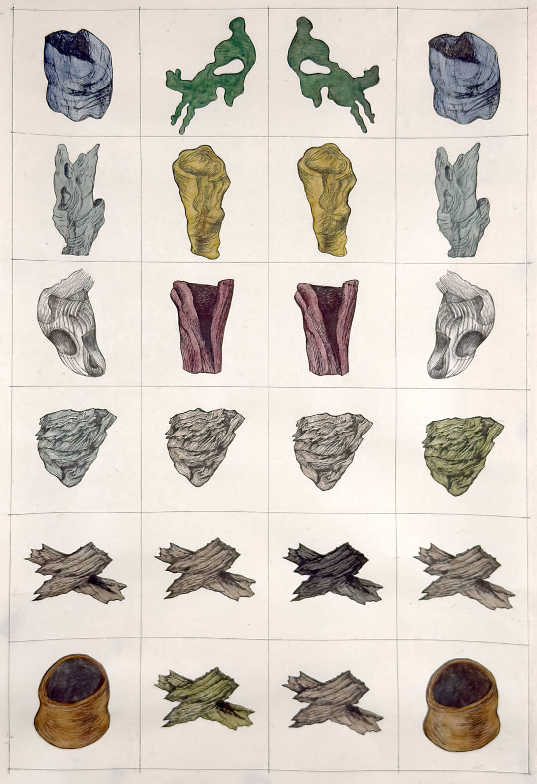 Zea Morvitz - Grid 10 - collage with ink and watercolor - 32in x 21in