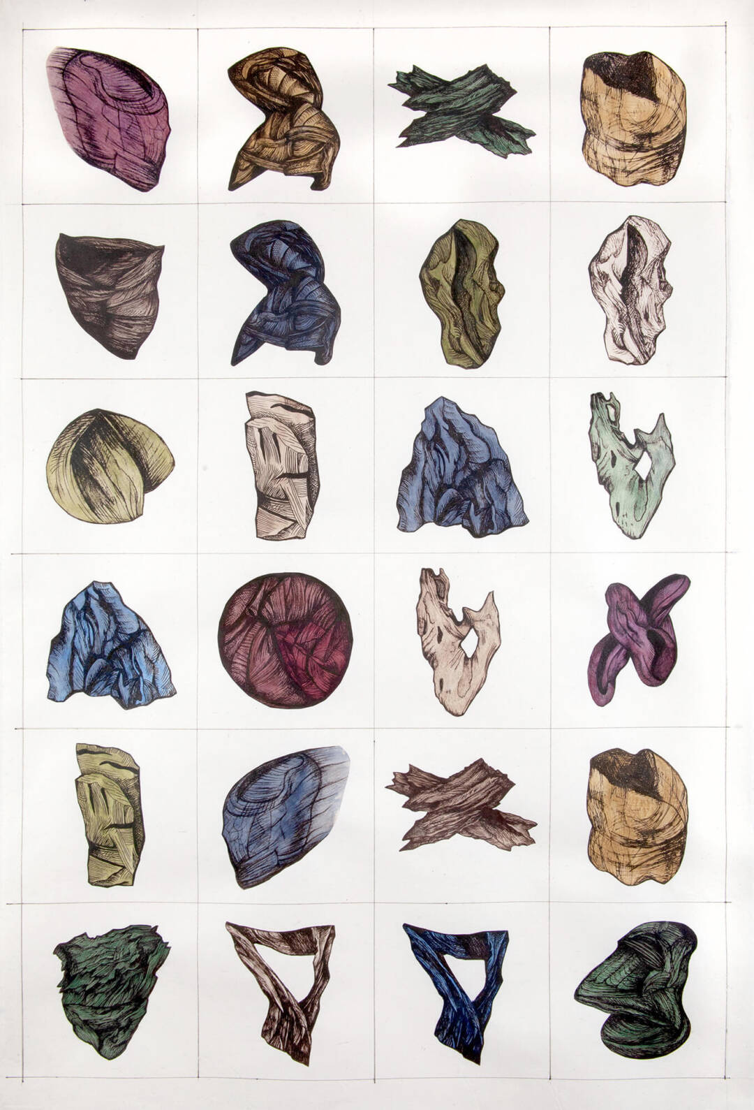 Zea Morvitz - Grid 2 - collage with ink and watercolor - 32in x 21in