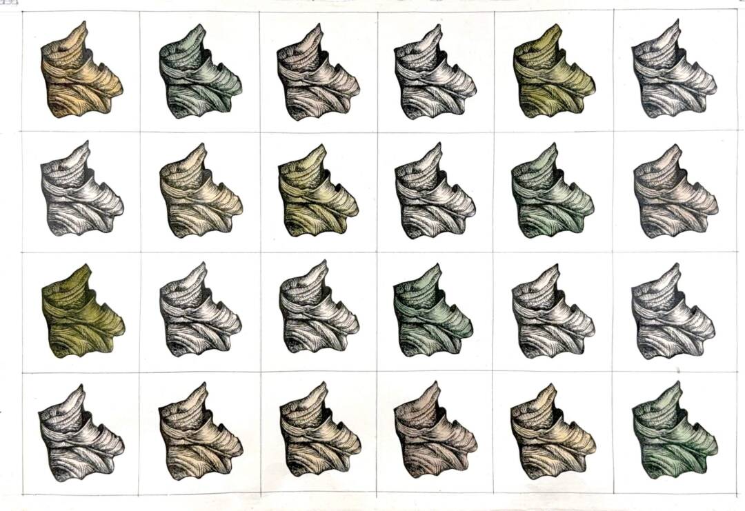 Zea Morvitz - Grid 5 - ink and watercolor collage - 22in x 32in