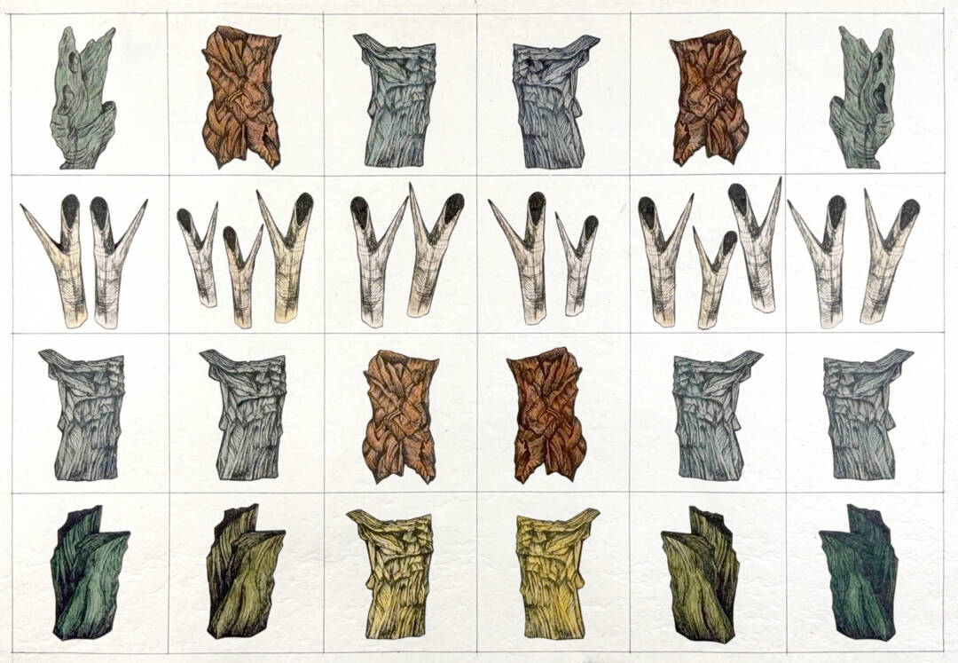 Zea Morvitz - Grid 8 - ink and watercolor collage - 21in x 32in