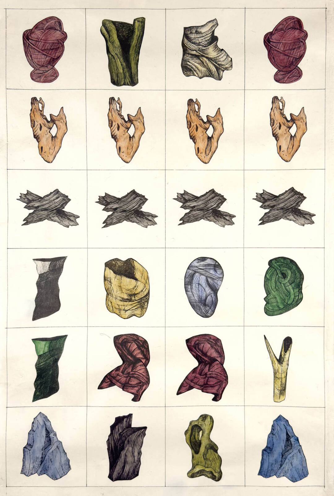 Zea Morvitz - Grid 9 - collage with ink and watercolor - 32in x 21in