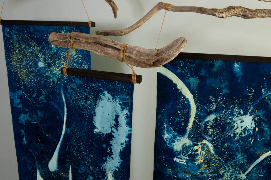Renee Owen - Below Sea Level (Detail) - Cyanotype Scrolls - 55inH x 58inW x 22inD