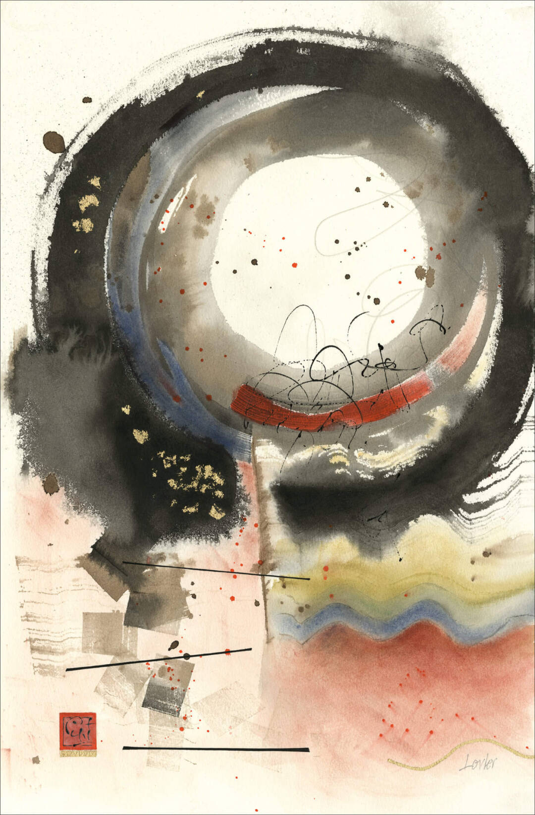 Sherrie Lovler - A Circle - Sumi ink, watercolor, gold leaf - 17in x 12in