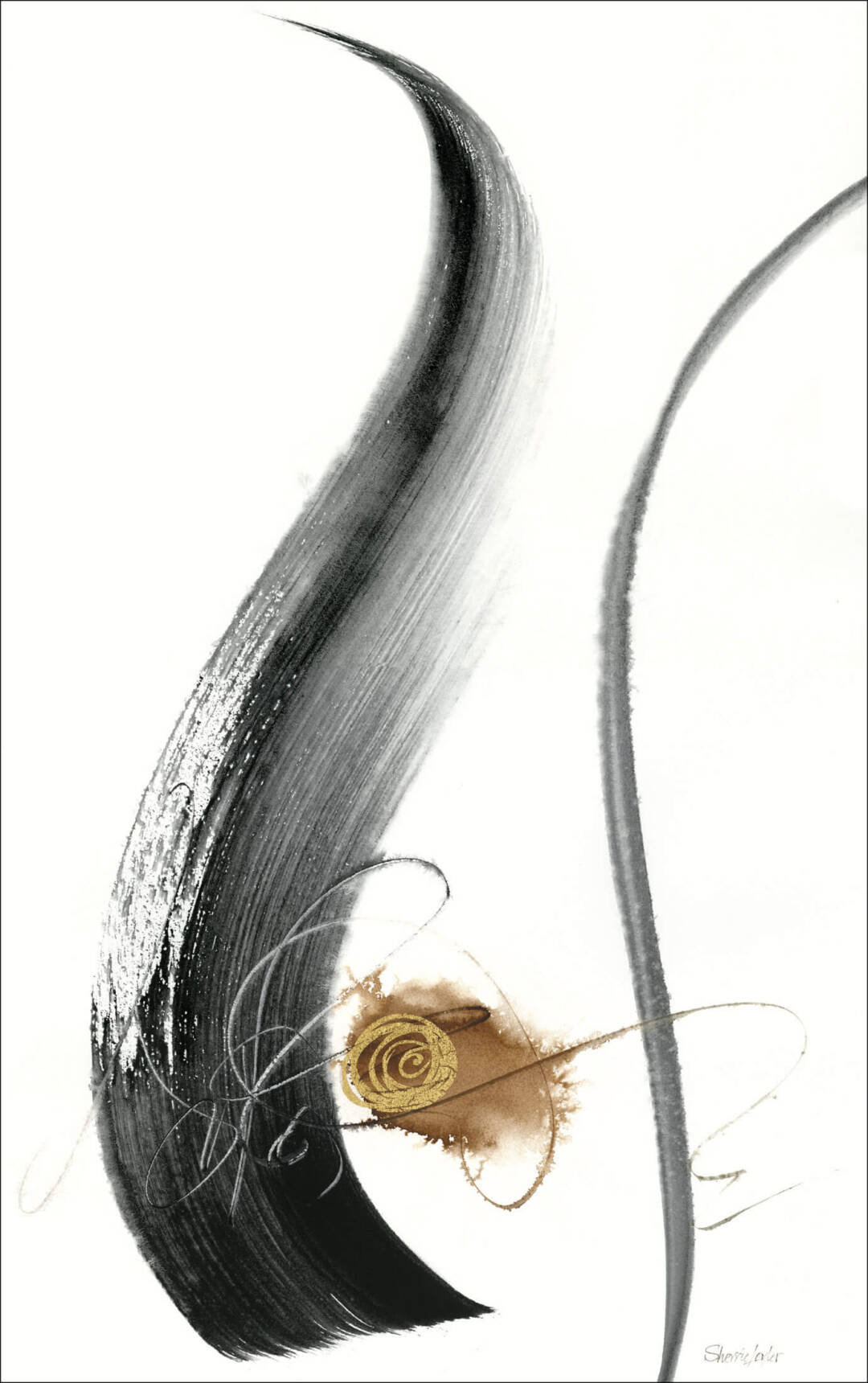 Sherrie Lovler - Turning Point - Gouache, walnut ink, gold leaf - 22in x 14in