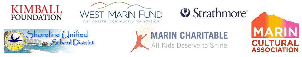 Banner of sponsor logos including West Marin Fund, Strathmore, Shoreline Unified School District, Marin Community Foundation, Marin Cultural Association
