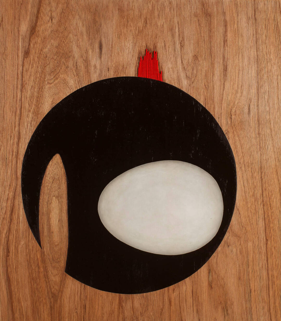 Arminee Chahbazain - Planet Dryocopus Pileatus (Pileated Woodpecker) - Oil and Glass Beads on Wood Panel - 34in x 30in